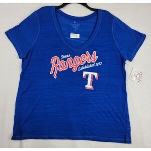 Texas Rangers MLB Womens‎ Blue V-Neck T-Shirt Plus Size 3XL Soft as a Grape